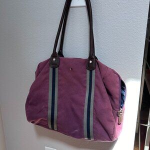 Tommy Hilfiger Purple Canvas Travel Bag Tote Purse